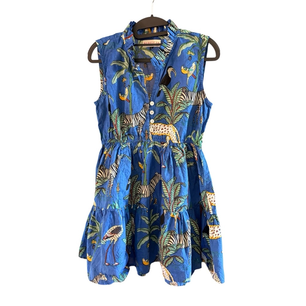 Sleeveless Blue Tropical Animal Print Mini Dress